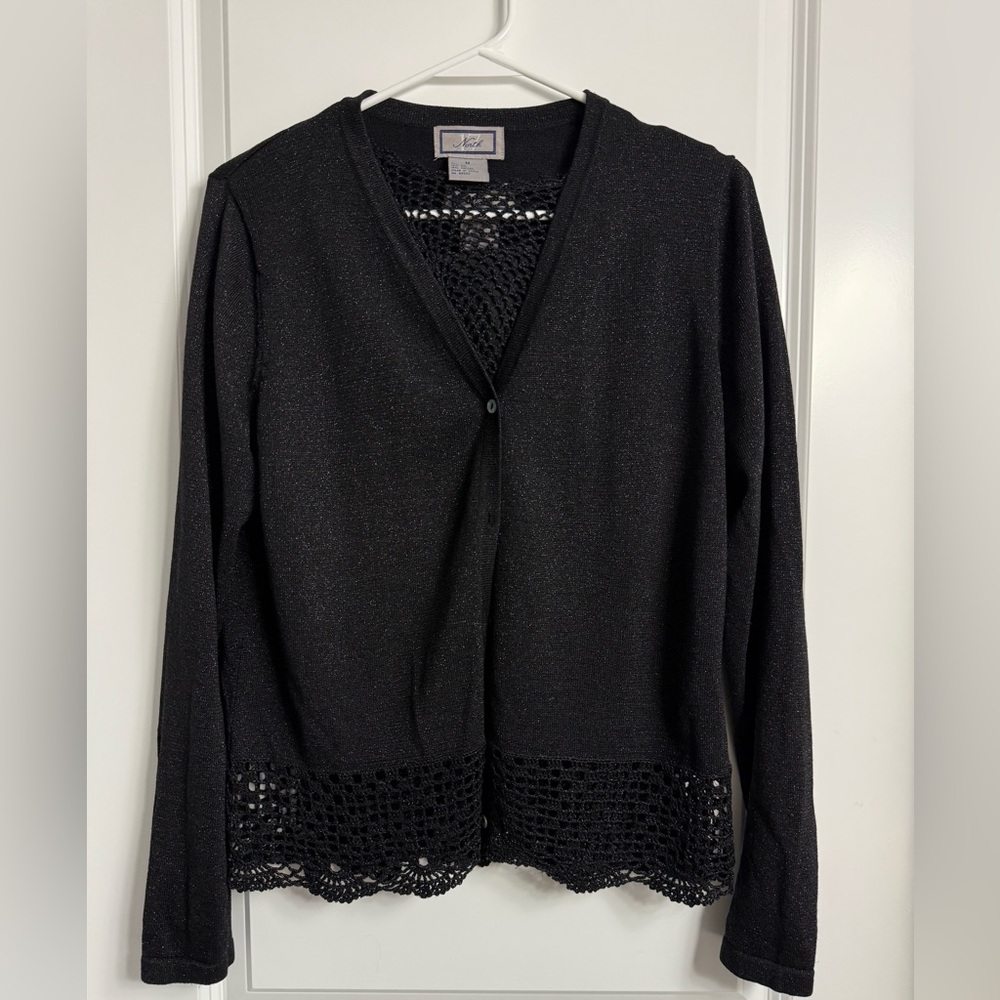EUC 17 North Metallic Silk Viscose Ribbed Crochet Cardigan & Tank Set Size M